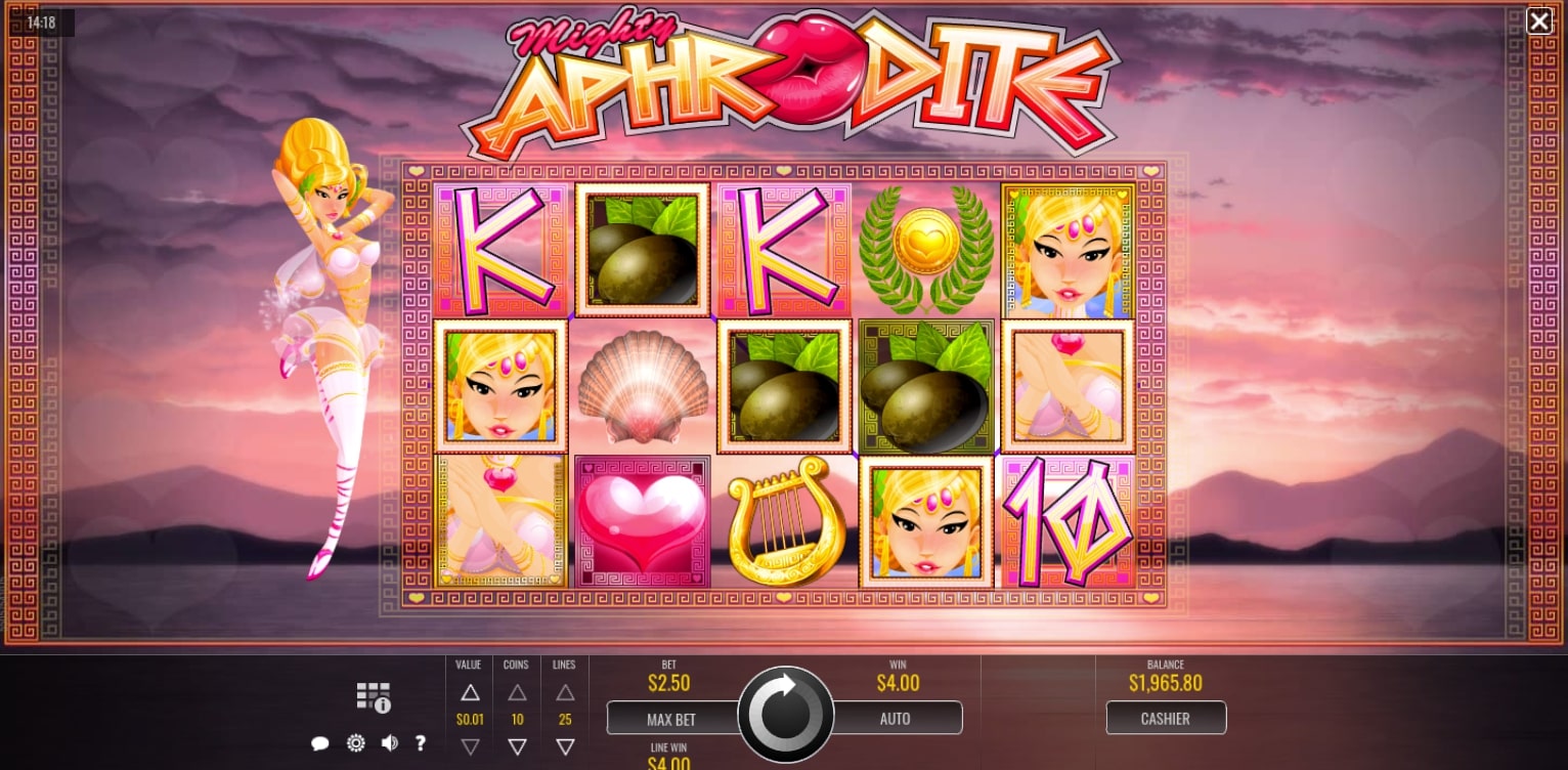 Rival Gaming Mighty Aphrodite online casino slot reels gameplay main screen